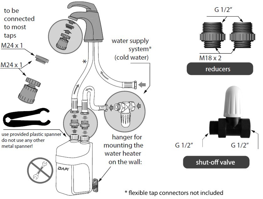 Calentador de agua Dafi manual de modelo flexible