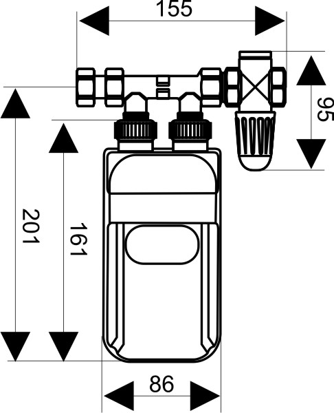 Dimensions of Dafi water heater under sink - front