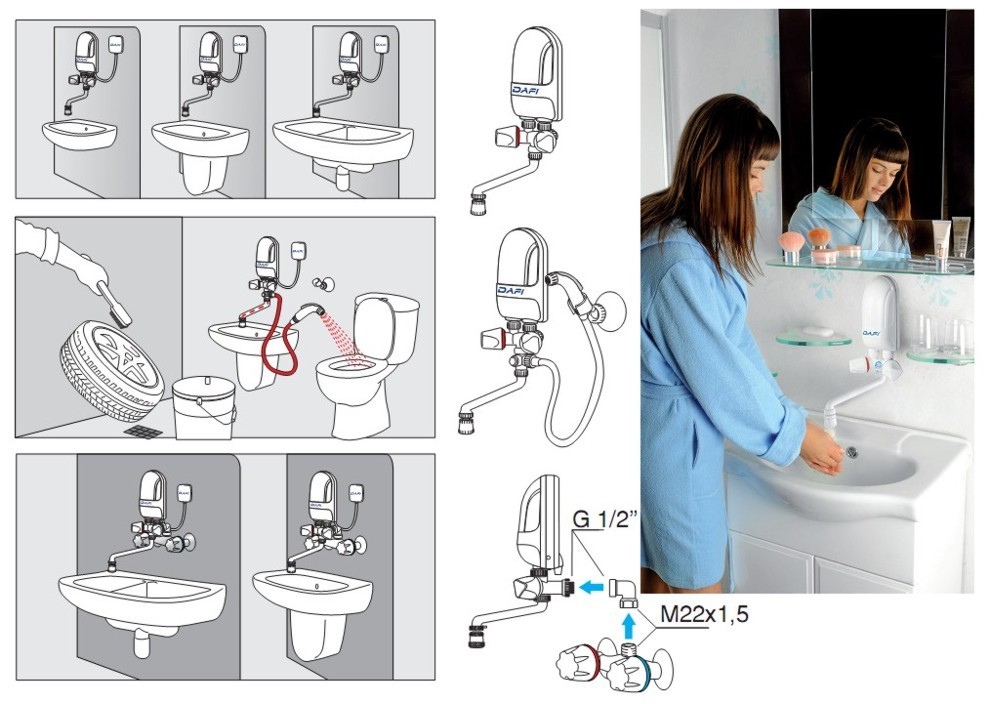 Beispiele für Möglichkeiten, um das Wasser-Heizung dafi über Waschbecken mit Kunststoffhahn-Set zu installieren 5,5 Kilowatt