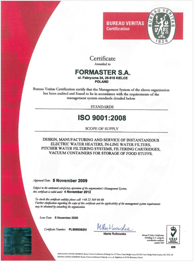 Bureau veritas certificate for dafi water heaters